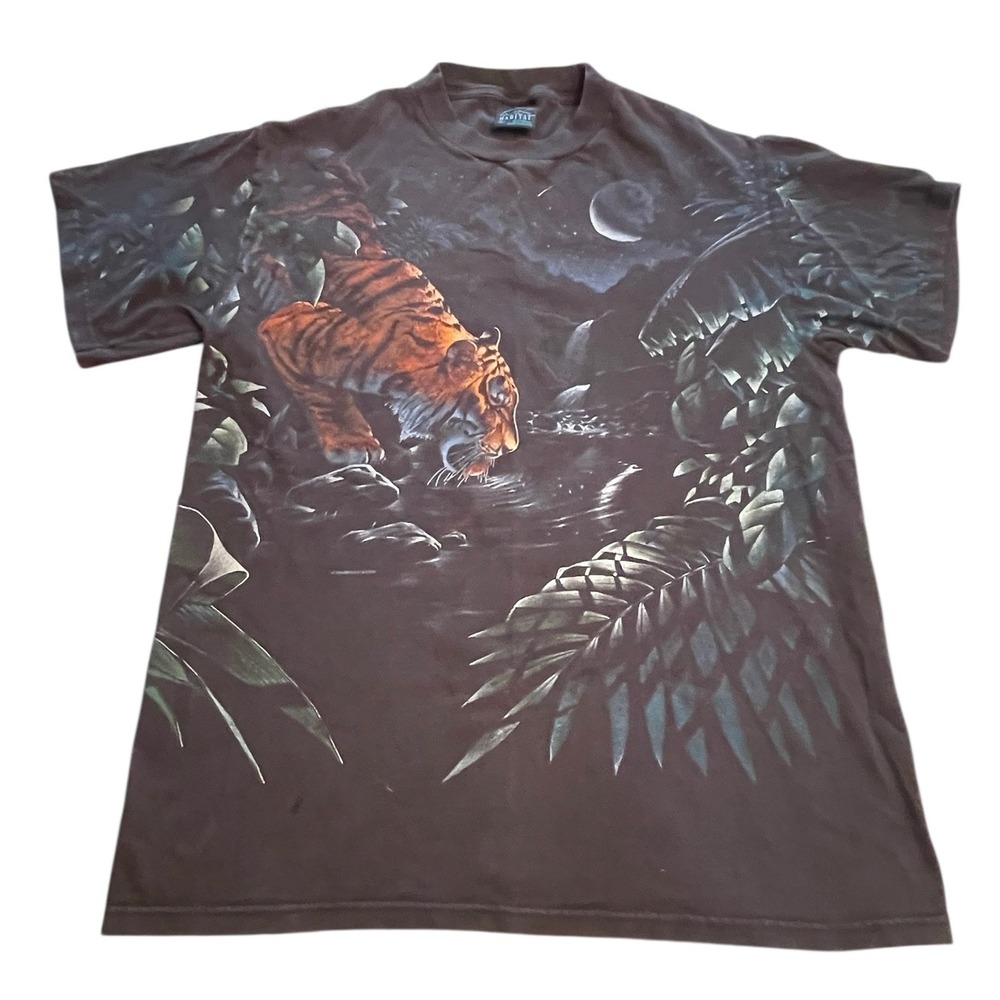 FLAW Vintage Habitat Daytona Beach Tiger Graphic TShirt Streetwear Large Nature